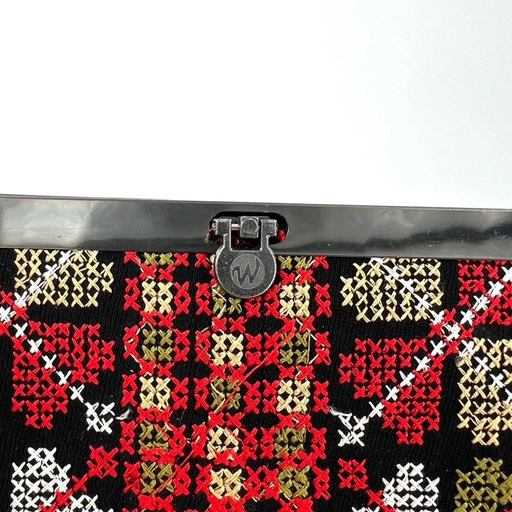 Vintage clutch bag wallet valentine heart cross stitch look acordian cottagecore
